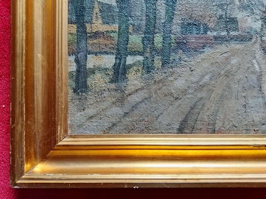 Stary obraz na płótnie sygnowany .