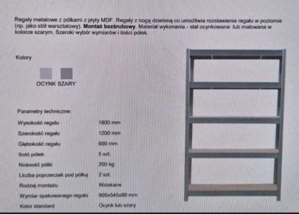 Regal magazynowy, regaly magazynowe 180x120x60 5 polek