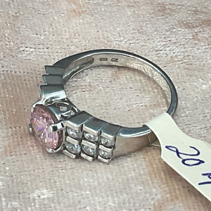 Anel prata 925 ,rosa brilhantes ,20 mm