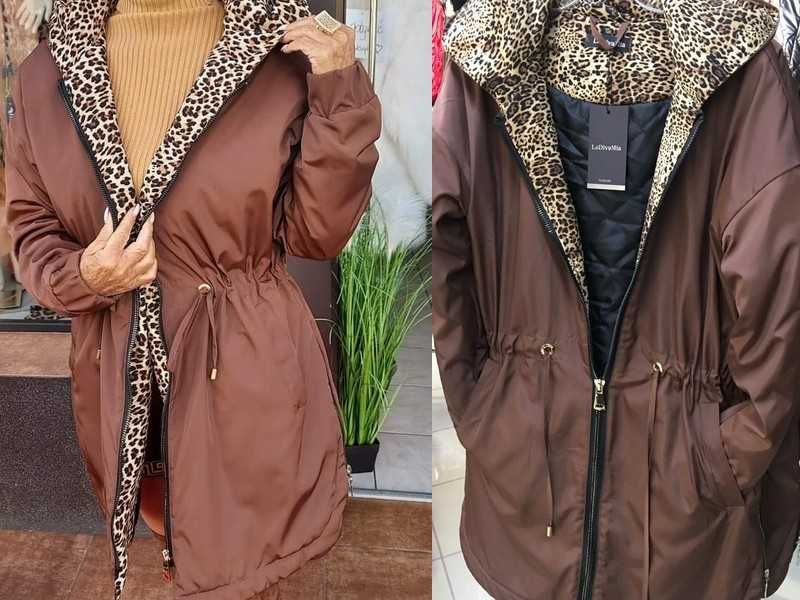 La diva mia czekoladowa parka z ozdobnym printem animal S-M