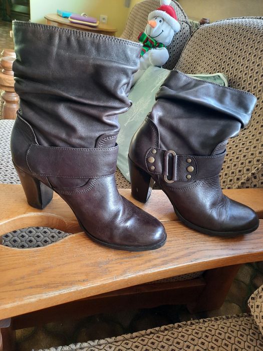 JANET D. Buty botki skorzane brąz ocieplane jesien zima r. 38