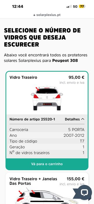 Pelicula vidro traseiro peugeot 308 solarplexius