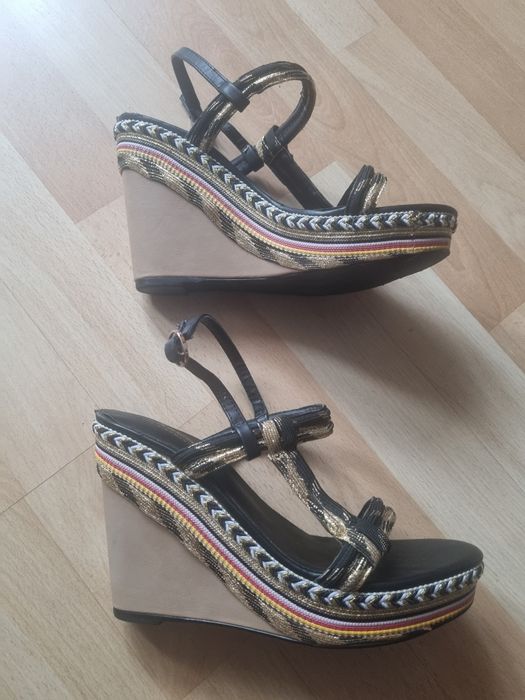 #sandały #38 #damskie #złote #czarne #boho #koturna #paski