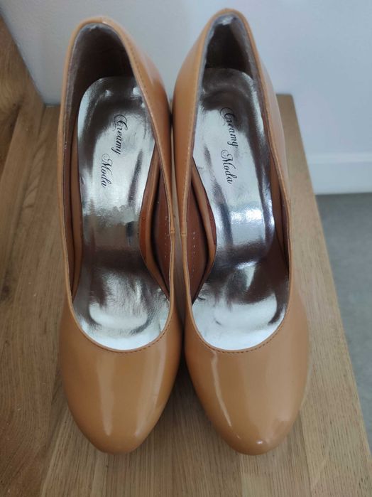 Szpilki platformy buty na wysokim obcasie nude 38 Nowe 13 cm camel