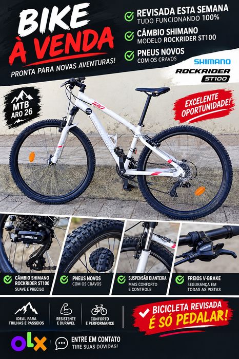 Bicicleta Rockrider ST100 Aro 26 – Revisada e Pneus Novos