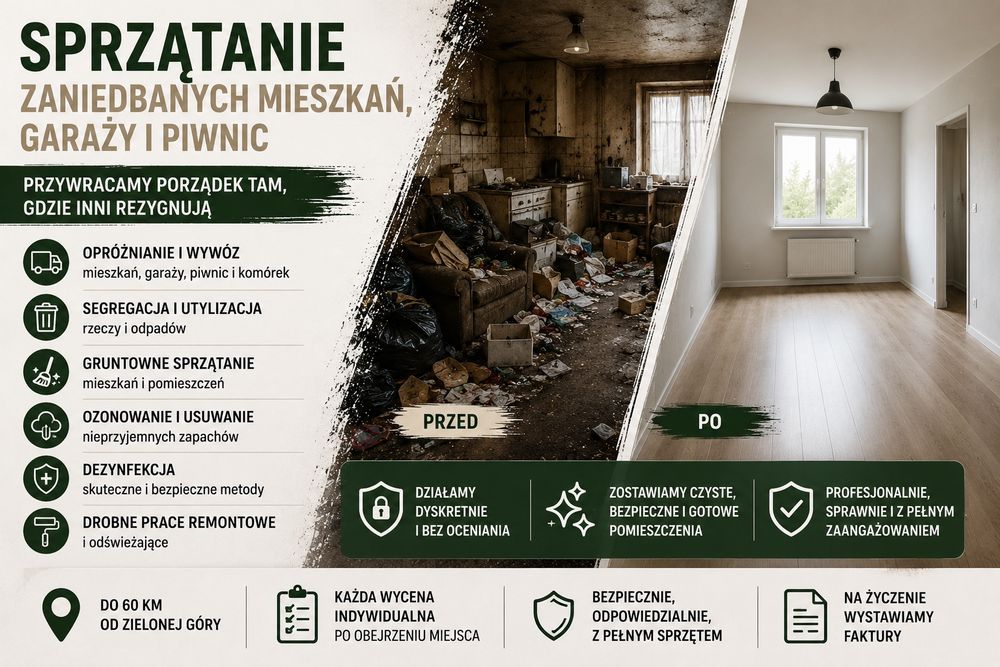 Sprzątanie zaniedbanych mieszkań, garaży i piwnic