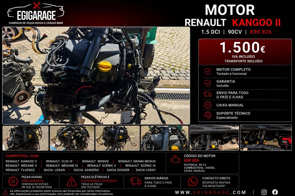 MOTOR RENAULT 1.5 DCI 90CV K9K PARA VENDA