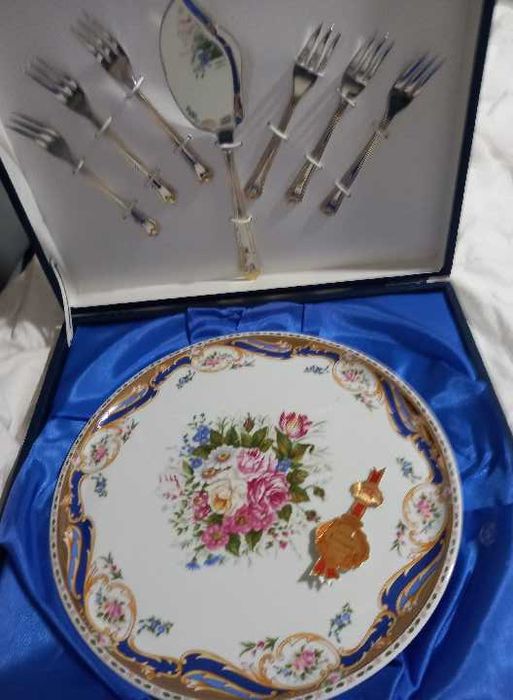 Conjunto de Bolo Porcelana Limoges 30cm - 7 peças - Novo na Caixa