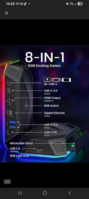JSAUX STACJA DOKUJĄCA RGB 8 W 1 do Steam  Deck Oled 4K 60HZ