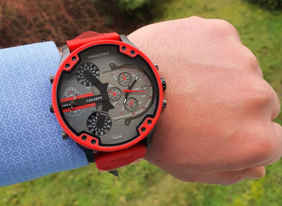 Duży zegarek męski na bransolecie/czerwony/wysyłka