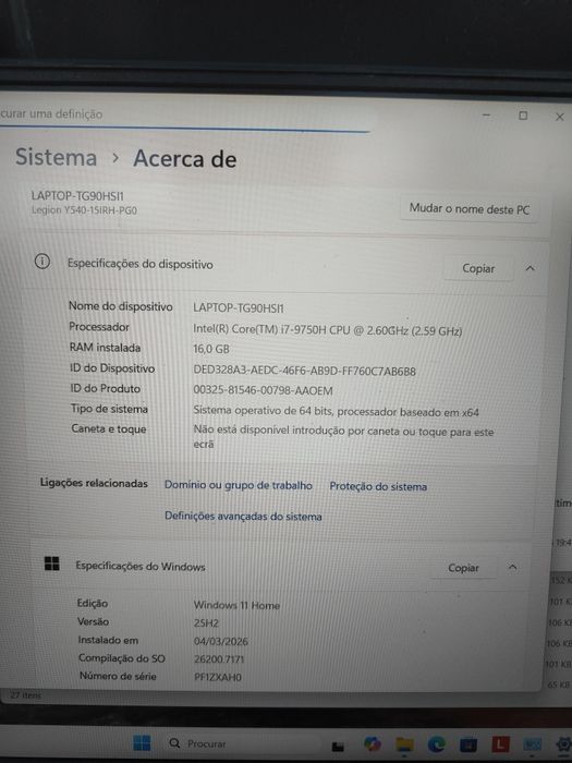 Lenovo Legion i7 16gb RAM - Gráfica GeForce Rtx