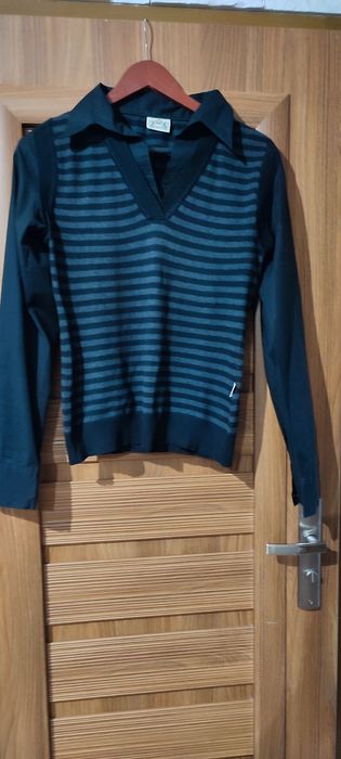 Śliczna czarna bluzka koszulowa jakby z kamizelką Madonna rozm M -L