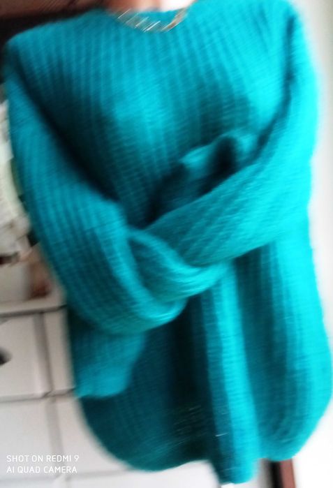 Sweter 50 ręcznie robiony handmade rękodzieło morski moher 120cm pachy
