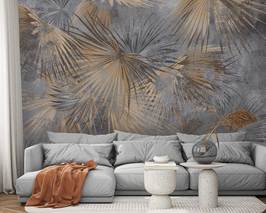 Fototapeta Kwiaty Palmy Ciemna Złoto Glamour 3D Twój Rozmiar + KLEJ