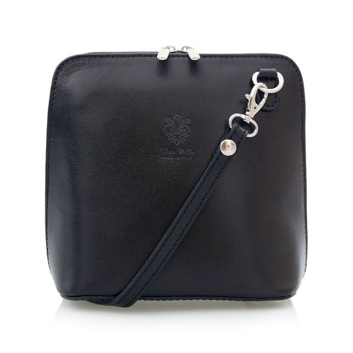 VERA PELLE torebka skórzana listonoszka z paskiem V024 czarna