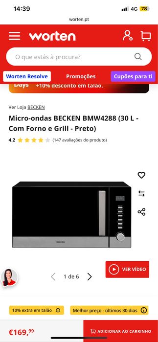 Microondas com forno e grill 30 litros