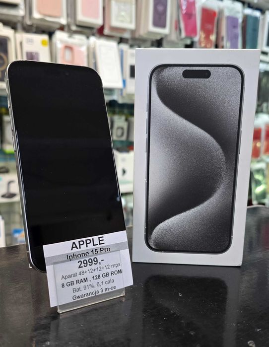 Iphone 15 Pro 128gb White Titanium, Bez Rat, 90% bat, Sklep, Domino
