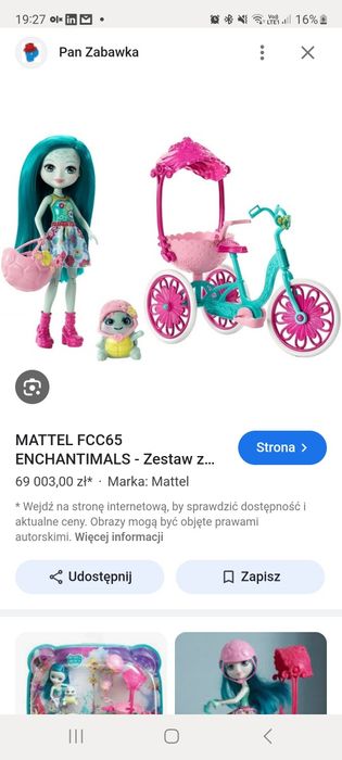 Zestaw Enchantimals lalka z żółwiem na rowerze