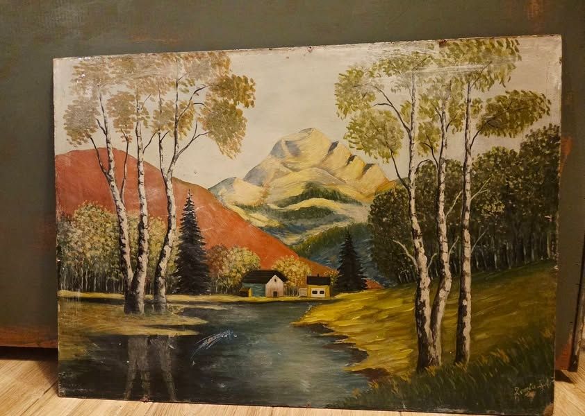 Stary olejny obraz bez ramy