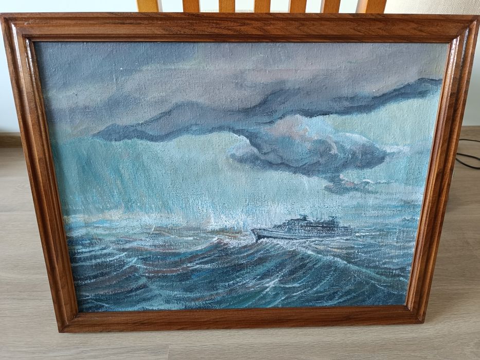 Obrazy olejne na płótnie i węzły marynarskie w gablocie