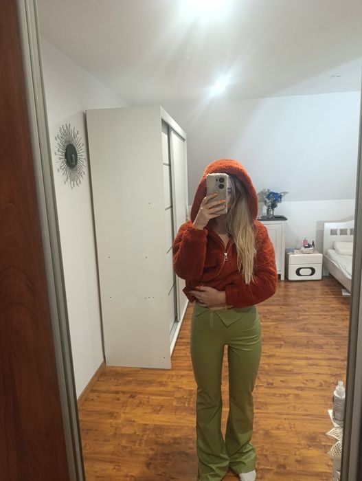 Spodnie woskowane skórzane dzwony poszerzane nogawki xxs