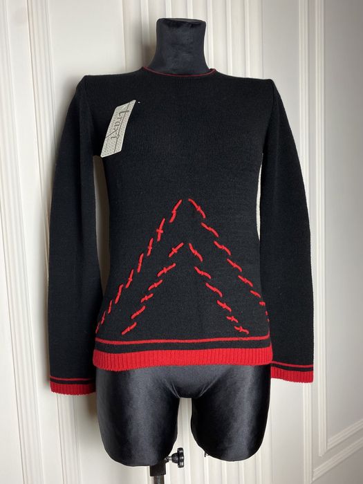 Nowy sweter damski dzianinowy czarny czerwony 40 L  vintage 00s