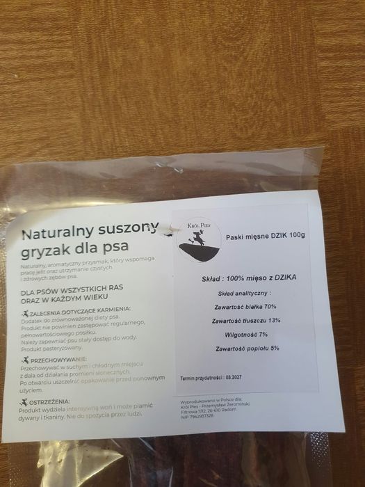 Gryzaki dla psów Paski mięsne 100% DZIK 100g