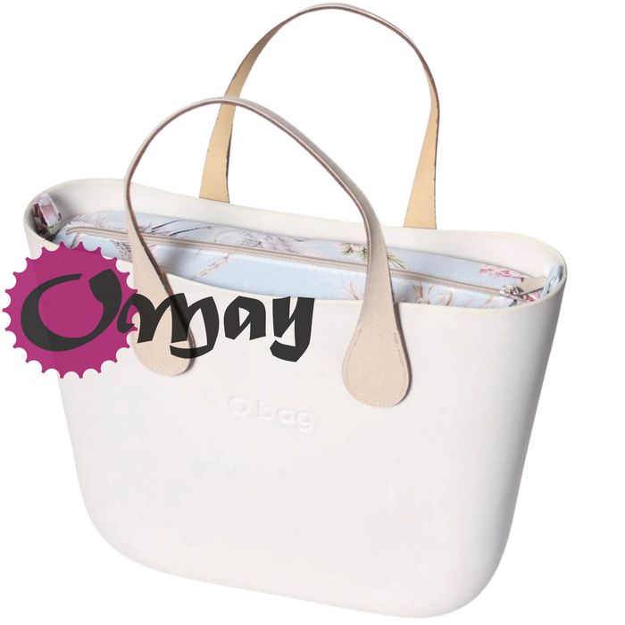 Bezowy organizer do OBAG MINI kwiaty błękit kwiaty 2 kieszenie OMAY