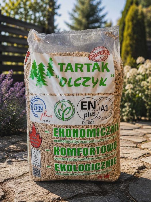 Pellet Olczyk certyfikowany, klasa A1, sosnowy, orzech, groszek, kostka