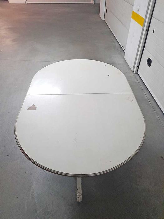 Mesa Sala Oval Extensível Madeira Maciça Branco Pé Galo