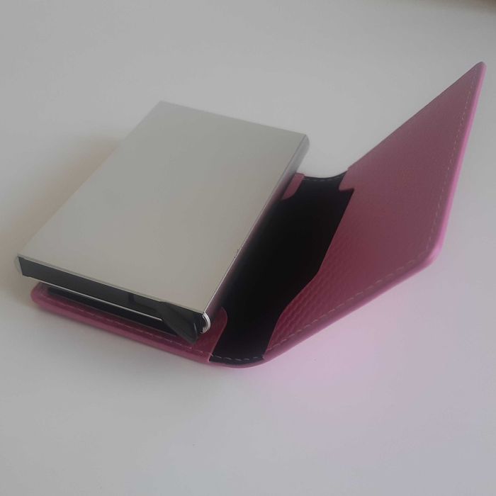Pequena Carteira Porta Cartões Notas Alumínio Fibra Carbono Rosa