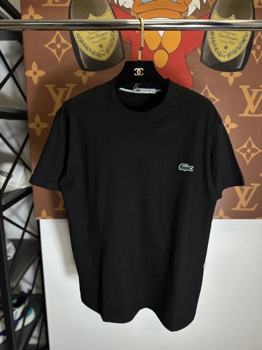 LACOSTE-60%! Чоловіча брендова футболка на літо, літня футболка чорного кольору, футболка люкс якості Lacoste