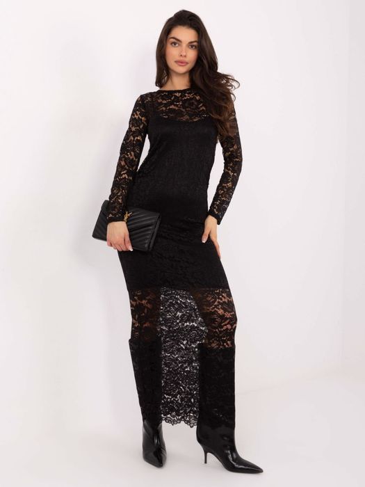 Czarna maxi sukienka RUE PARIS z koronką – elegancka i kobieca