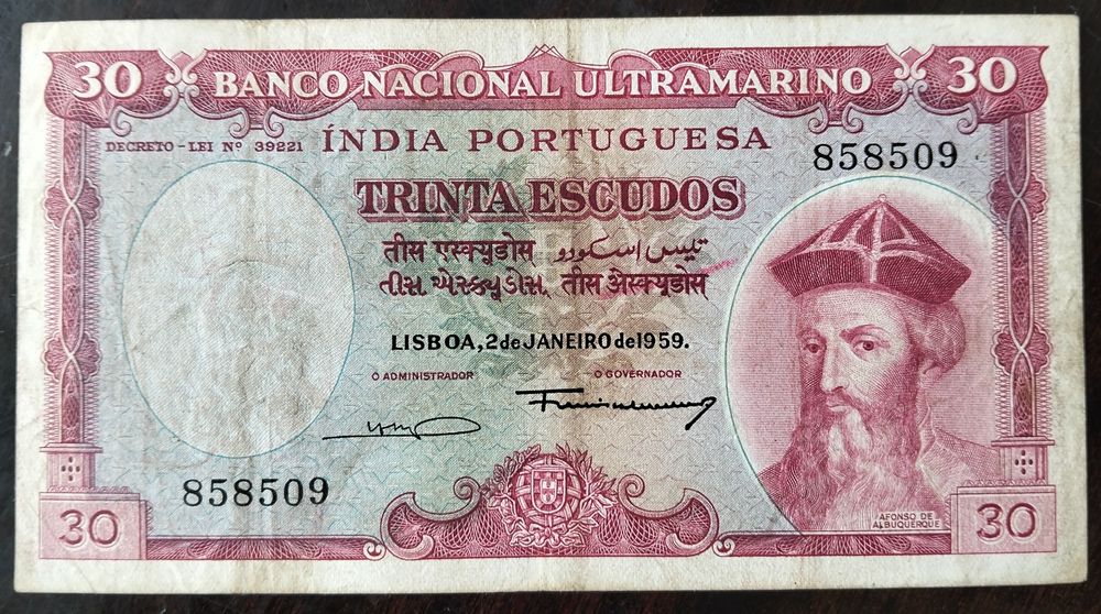Nota 30$ 1959 Índia Portuguesa Excelente Estado Rara