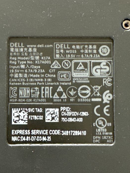 Dell stacja dokujaca WD15 USB-C / HDMI / VGA / LAN / USB 3.0 , gwarancja