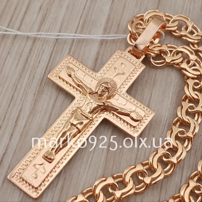 Позолота Серебряная цепочка і хрестик срібло 585 проба ланцюг хрестик