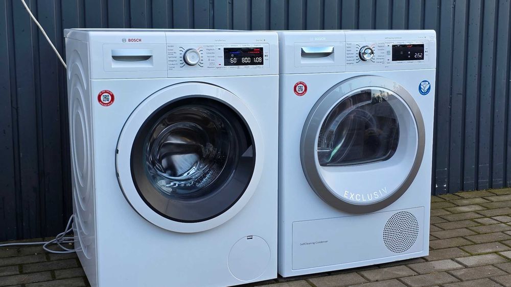 Zestaw flagowy BOSCH Serie 8 pralka + suszarka pompa ciepła, 15/45min
