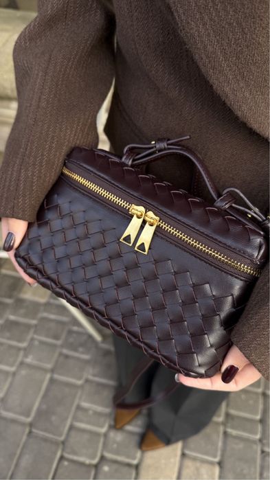 Сумка бокс bottega vanity гранатова та чорна натуральна шкіра