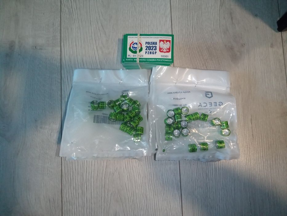 Obrączki PZHGP 23r z kartami własności  gołębie pocztowe