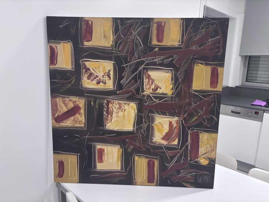 Quadro abstrato em tela grande – assinado 90x90 cm