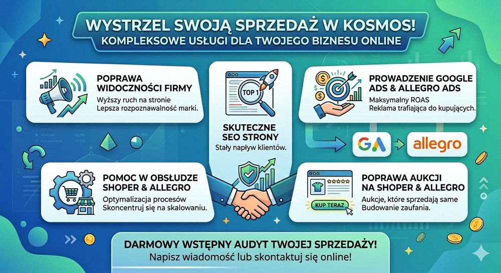 Pozycjonowanie wizytówki google, poprawa widoczności twojej firmy, obsługa allegro/ poprawa aukcji, allegro ads, google ads, poprawa seo strony