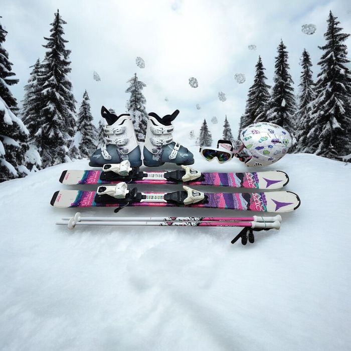 Komplet Narty 110 cm ATOMIC Buty r-34 Kijki Kask Gogle