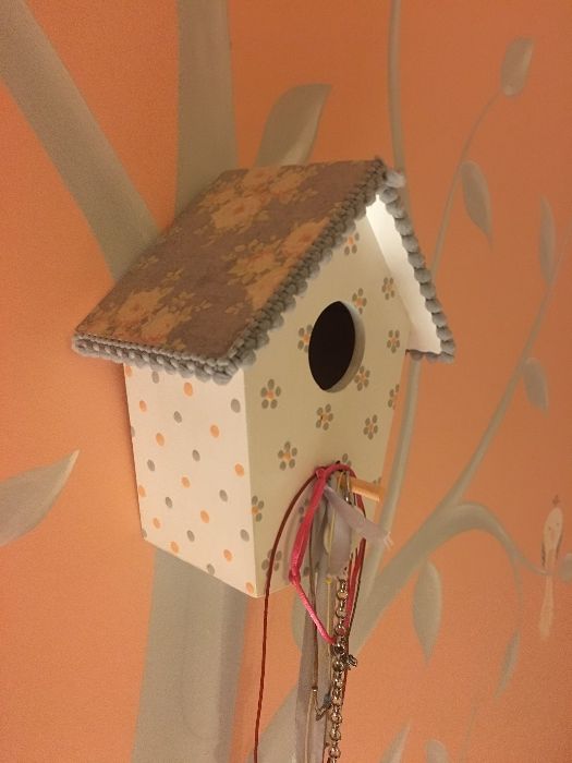 Conjunto Decoração quarto menina: candeeiro, casinha e passarinhos