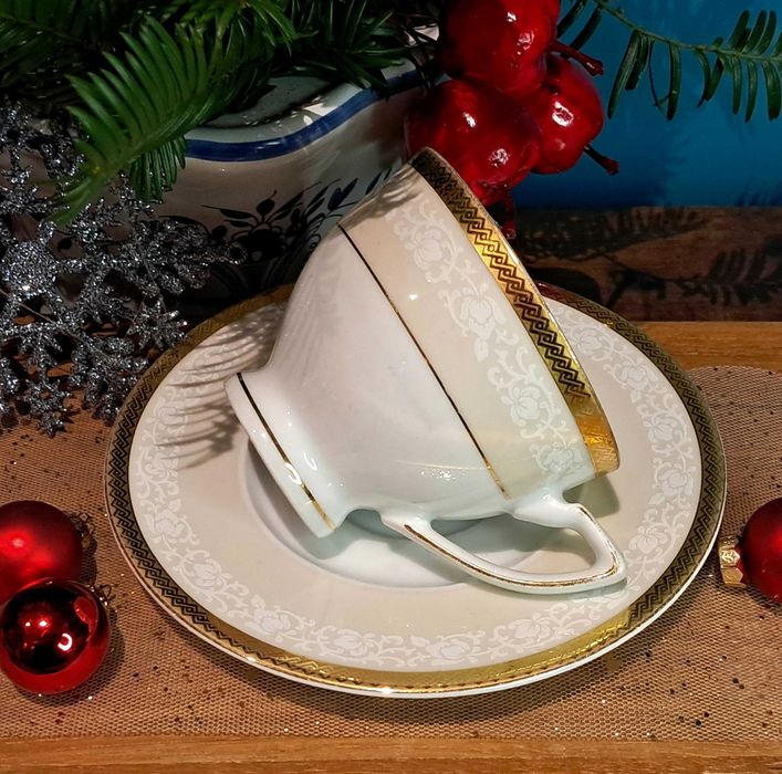 Winterling Marktleuthen filiżanka i spodek beżowo złota dekoracja
