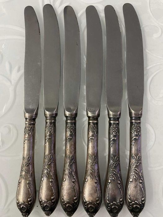 Мельхіорові столові ножі, набір 6 шт.