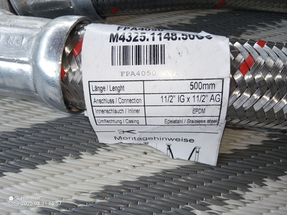 Wąż zbrojony pancerny w oplocie DN40 DŁ.50CM