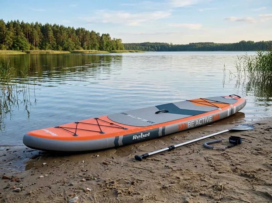 Deska SUP Pompowana | 350cm | 1-2 osobowa | Zestaw Wiosło Pompka Plecak | Duża Stabilna | Wytrzymała Deska do Pływania | Pomarańczowa | NOWA