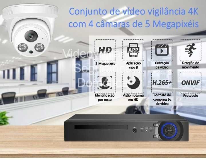 Kit Conjunto ‼️ 4 Câmaras ‼️ PoE ‼️ 5MP ‼️ Identificação / Rosto