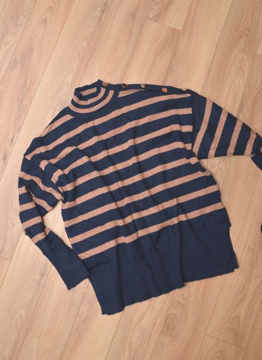 Sweter w paski miękki beżowy granatowy r.L Et vous r.40