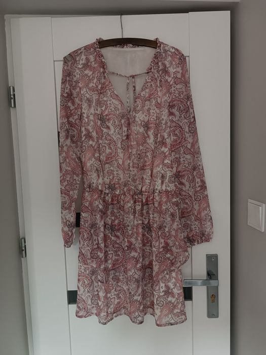 Sukienka Boho falbanki pudrowy róż wesele komunia impreza